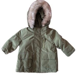 Primark Olive Green Baby Parka with Faux Fur Hood